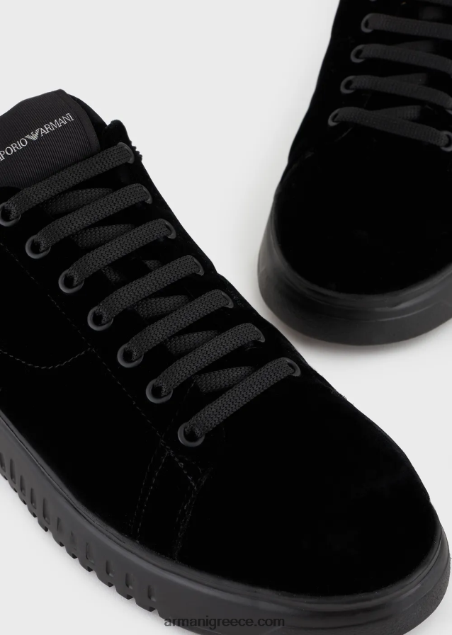 άνδρεςεπαναφορτωμένα από την Emporio Armani sneakers σε βελούδο με chevron πλάτη armani αξίες βιωσιμότητας 4046R61898 μαύρος