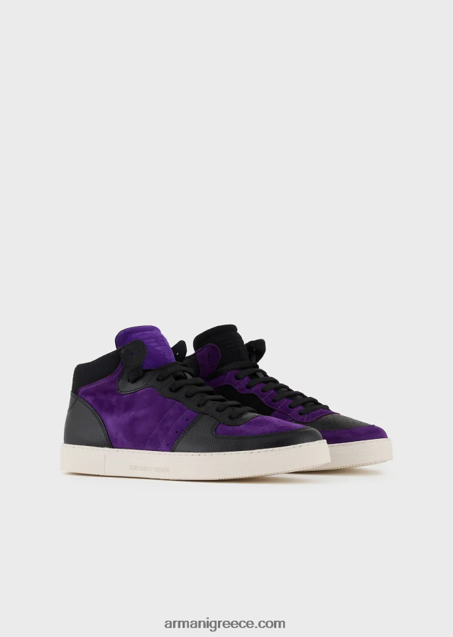 άνδρεςεπαναφορτώθηκε από Emporio armani δερμάτινα και σουέτ ψηλά αθλητικά παπούτσια Armani αξίες βιωσιμότητας 4046R61896 μωβ