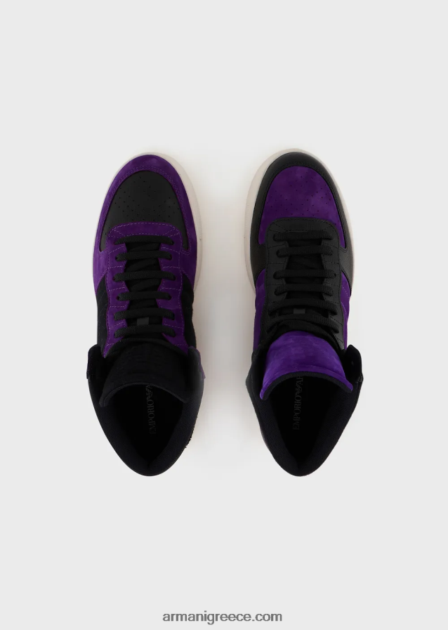 άνδρεςεπαναφορτώθηκε από Emporio armani δερμάτινα και σουέτ ψηλά αθλητικά παπούτσια Armani αξίες βιωσιμότητας 4046R61896 μωβ
