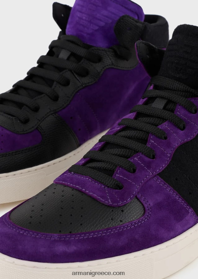 άνδρεςεπαναφορτώθηκε από Emporio armani δερμάτινα και σουέτ ψηλά αθλητικά παπούτσια Armani αξίες βιωσιμότητας 4046R61896 μωβ