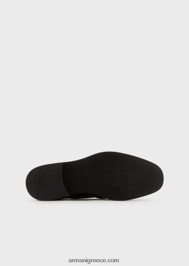 άνδρες Armani δερμάτινα ντέρμπι παπούτσια με λεπτομέρεια υφαντό 4046R61827 μαύρος