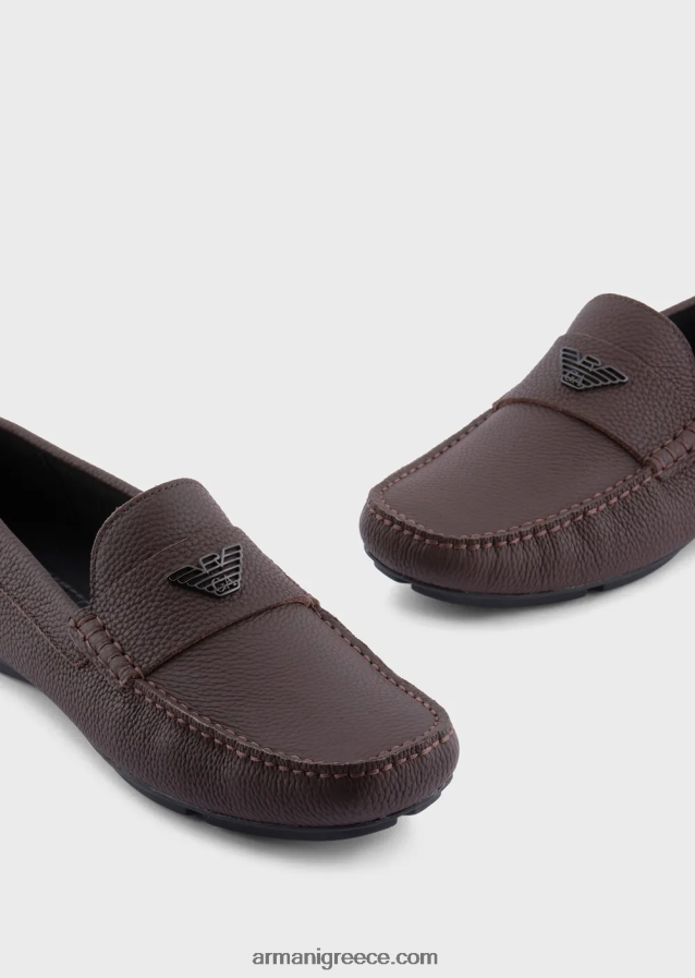 άνδρες Armani παπούτσια οδήγησης από δέρμα 4046R61839 καφέ