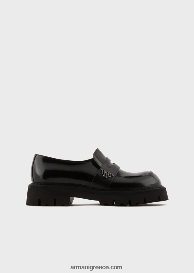 άνδρες Armani loafers από βουρτσισμένο δέρμα με σόλες 4046R61828 μαύρος