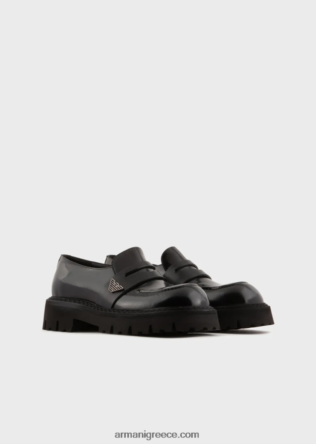άνδρες Armani loafers από βουρτσισμένο δέρμα με σόλες 4046R61828 μαύρος
