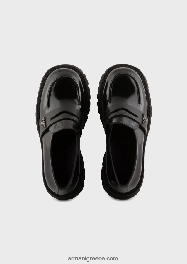 άνδρες Armani loafers από βουρτσισμένο δέρμα με σόλες 4046R61828 μαύρος