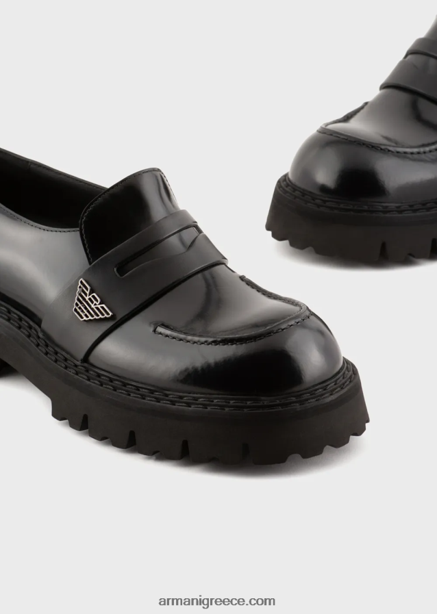 άνδρες Armani loafers από βουρτσισμένο δέρμα με σόλες 4046R61828 μαύρος