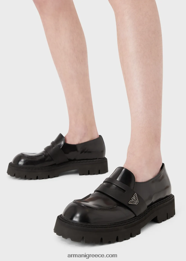 άνδρες Armani loafers από βουρτσισμένο δέρμα με σόλες 4046R61828 μαύρος