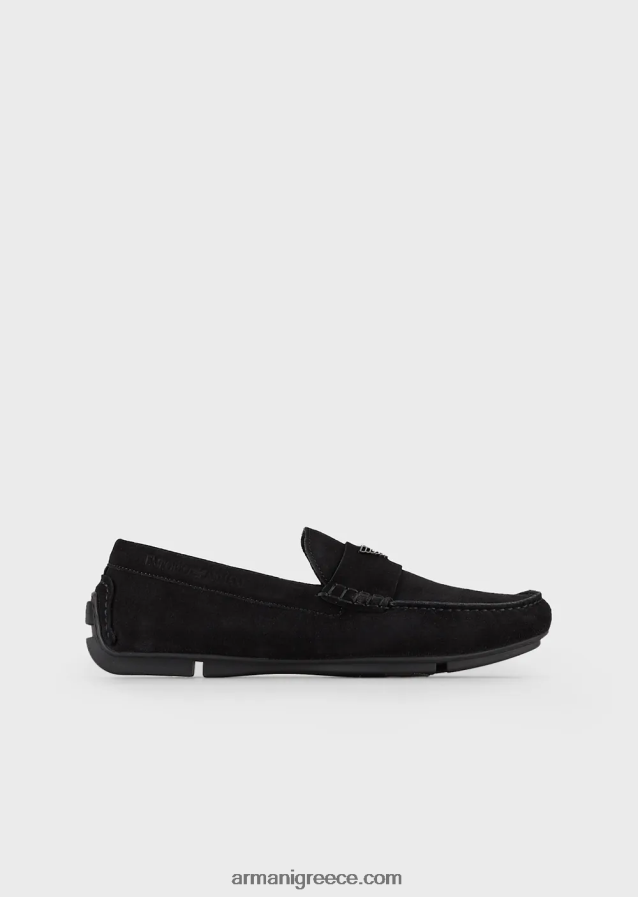 άνδρες Armani σουέτ οδηγώντας loafers με λογότυπο 4046R61832 μαύρος