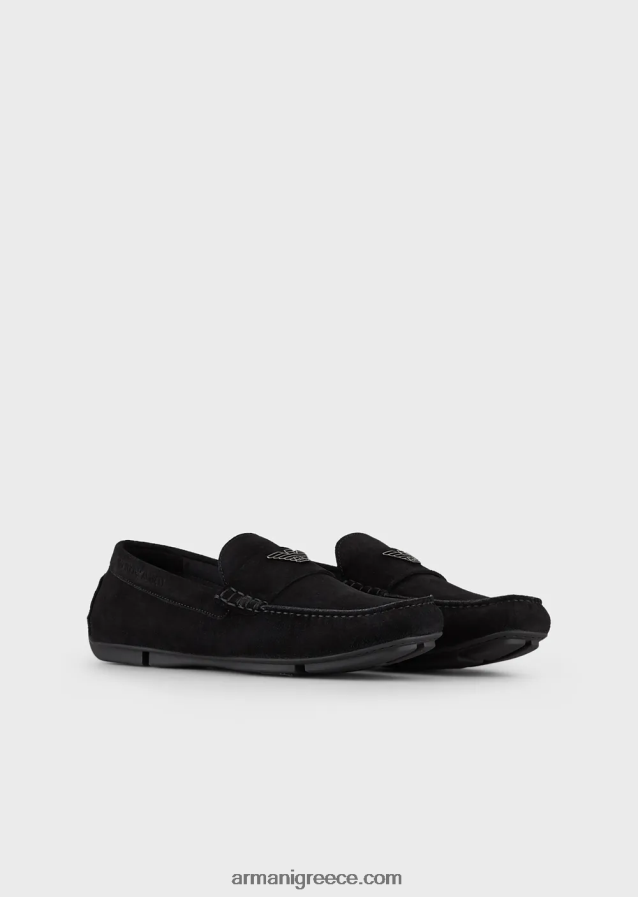 άνδρες Armani σουέτ οδηγώντας loafers με λογότυπο 4046R61832 μαύρος
