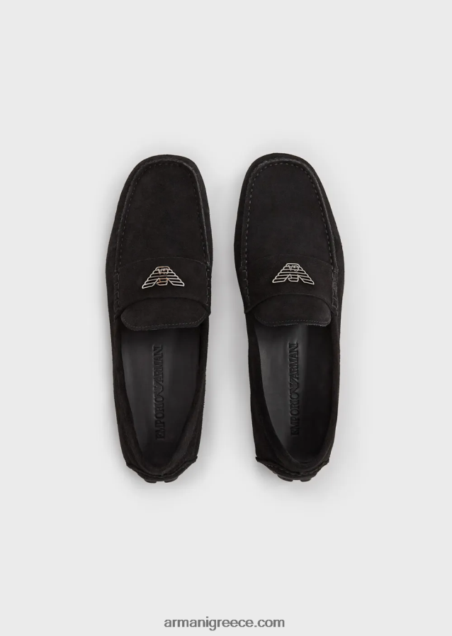 άνδρες Armani σουέτ οδηγώντας loafers με λογότυπο 4046R61832 μαύρος