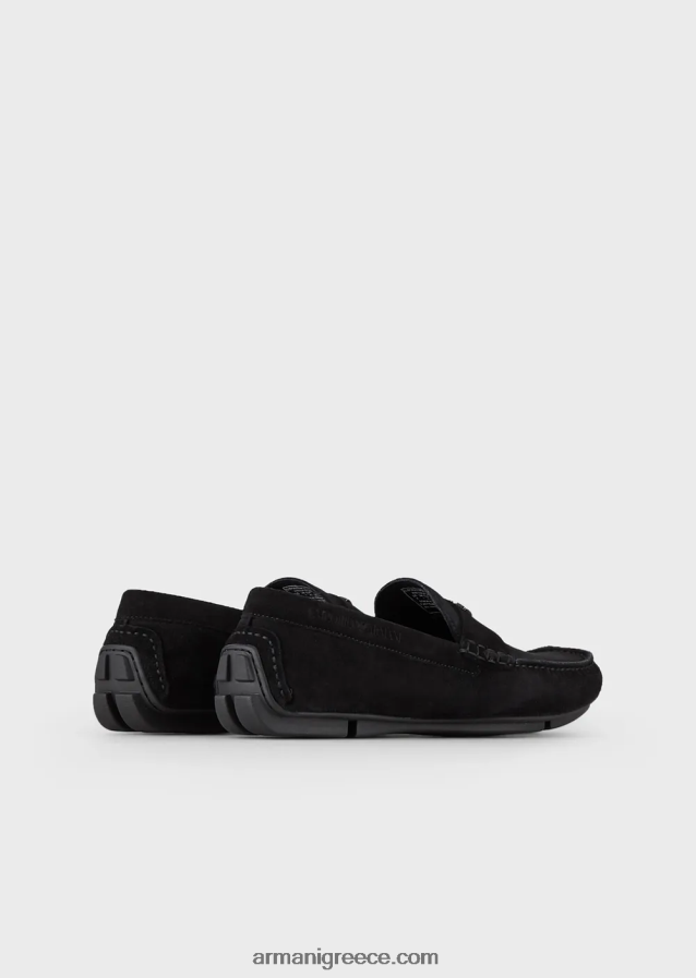 άνδρες Armani σουέτ οδηγώντας loafers με λογότυπο 4046R61832 μαύρος