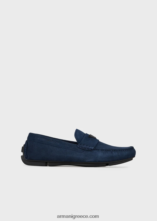 άνδρες Armani σουέτ οδηγώντας loafers με λογότυπο 4046R61833