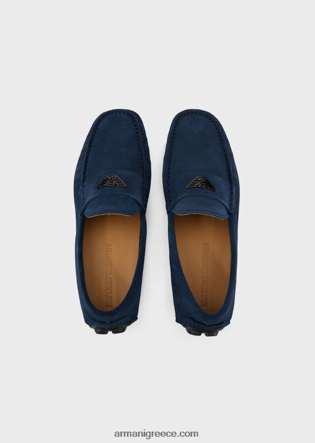 άνδρες Armani σουέτ οδηγώντας loafers με λογότυπο 4046R61833