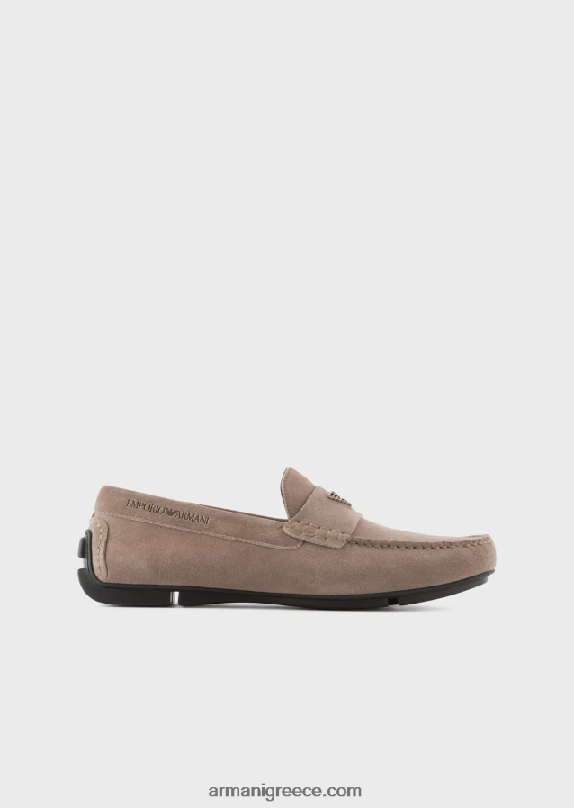 άνδρες Armani σουέτ οδηγώντας loafers με λογότυπο 4046R61834 γκρι περιστεριού