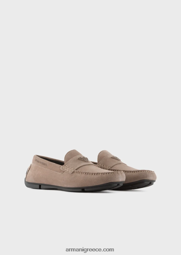 άνδρες Armani σουέτ οδηγώντας loafers με λογότυπο 4046R61834 γκρι περιστεριού
