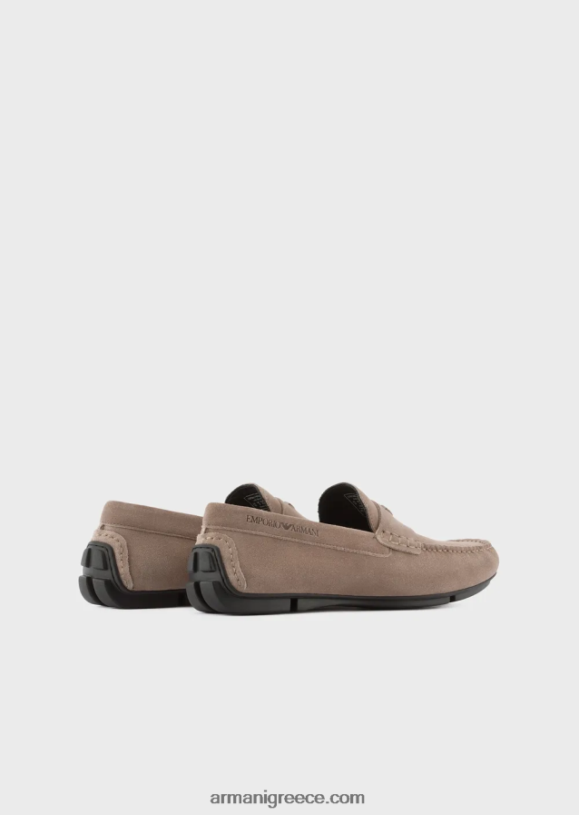 άνδρες Armani σουέτ οδηγώντας loafers με λογότυπο 4046R61834 γκρι περιστεριού