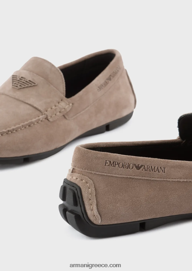 άνδρες Armani σουέτ οδηγώντας loafers με λογότυπο 4046R61834 γκρι περιστεριού
