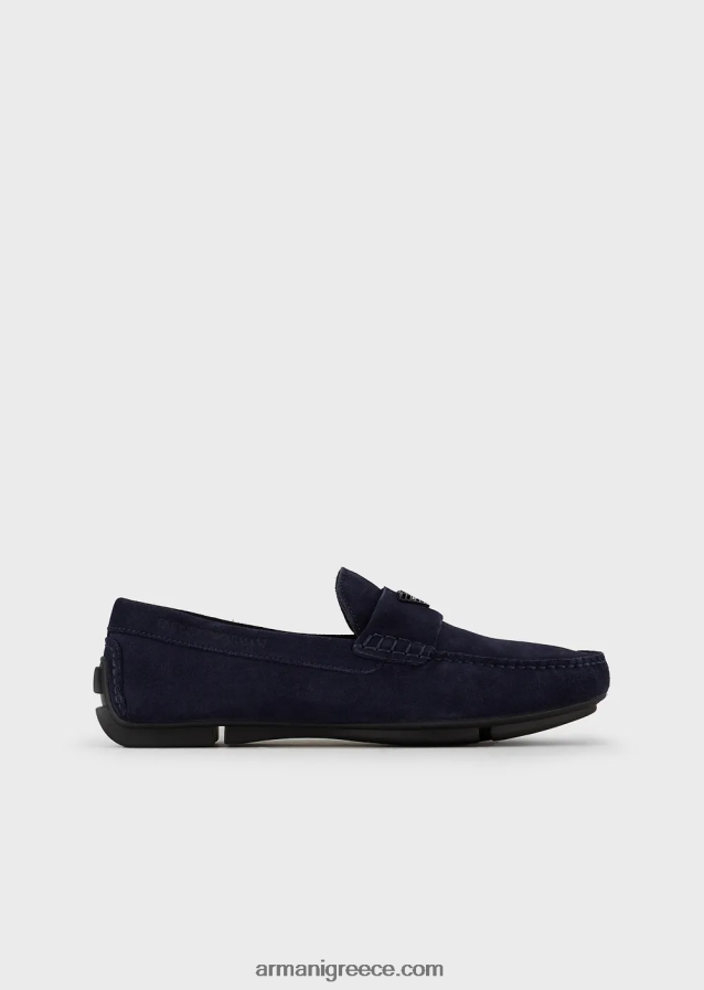 άνδρες Armani σουέτ οδηγώντας loafers με λογότυπο 4046R61835 μπλε