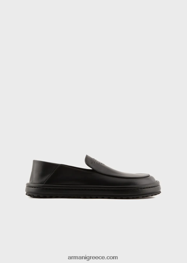 άνδρες Armani loafers από δέρμα νάπα με υπερμεγέθη αετό 4046R61845 μαύρος