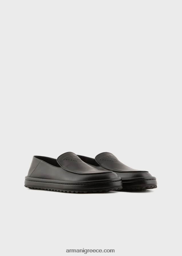 άνδρες Armani loafers από δέρμα νάπα με υπερμεγέθη αετό 4046R61845 μαύρος
