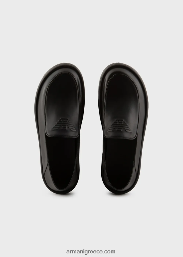 άνδρες Armani loafers από δέρμα νάπα με υπερμεγέθη αετό 4046R61845 μαύρος