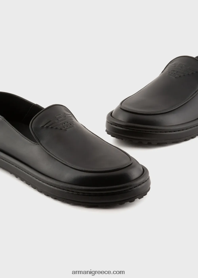 άνδρες Armani loafers από δέρμα νάπα με υπερμεγέθη αετό 4046R61845 μαύρος
