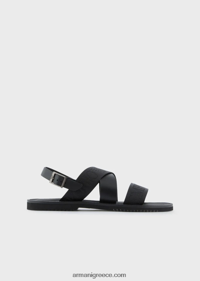 άνδρες Armani δερμάτινα σταυρωτά σανδάλια με ταινία λογότυπου 4046R61856 μαύρος
