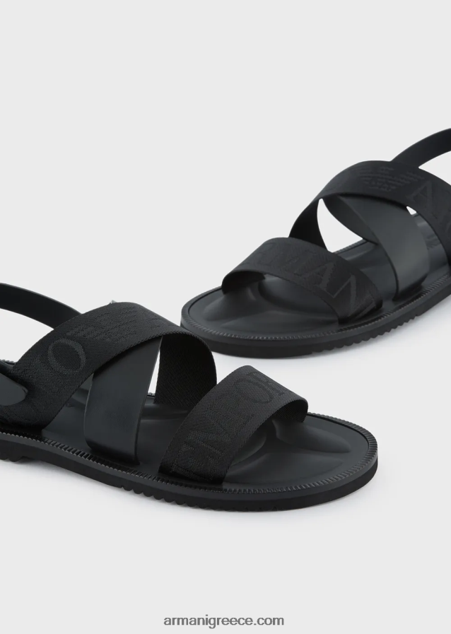 άνδρες Armani δερμάτινα σταυρωτά σανδάλια με ταινία λογότυπου 4046R61856 μαύρος