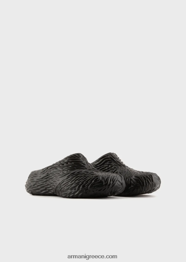 άνδρες Armani καουτσούκ mules με σχέδιο κυμάτων 4046R61860 μαύρος