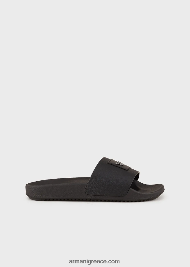 άνδρες Armani sliders από δέρμα με έμπλαστρο με λογότυπο 4046R61010 μαύρος