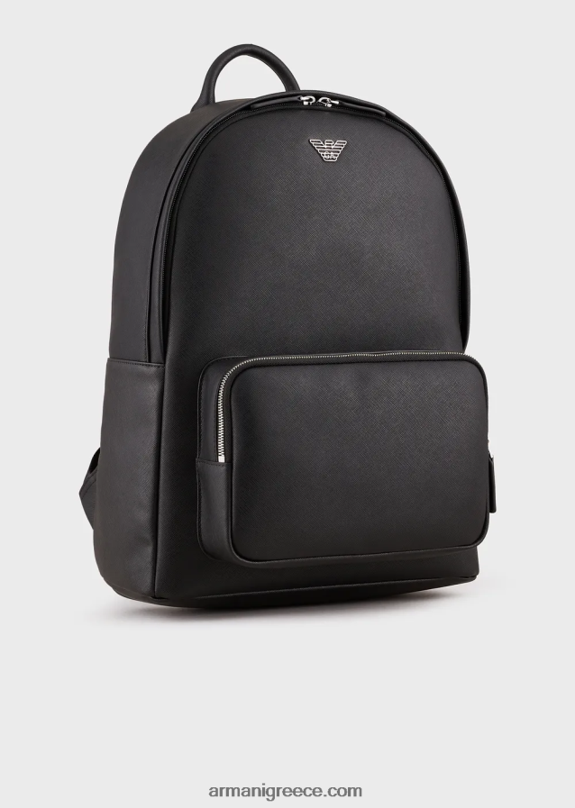 άνδρες Armani Σακίδιο πλάτης από αναγεννημένο δέρμα με πατέ αετού 4046R61950 μαύρος