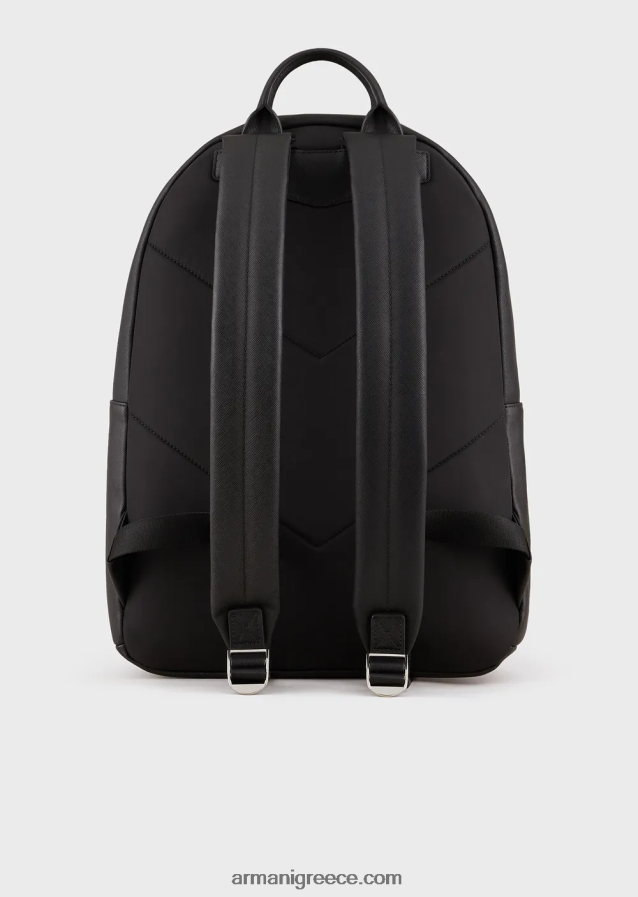 άνδρες Armani Σακίδιο πλάτης από αναγεννημένο δέρμα με πατέ αετού 4046R61950 μαύρος