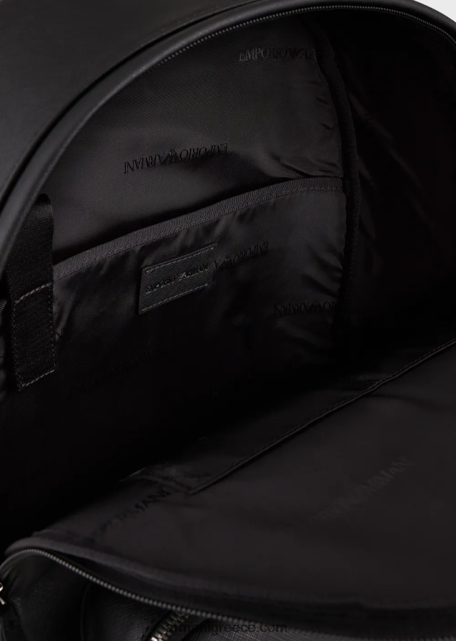 άνδρες Armani Σακίδιο πλάτης από αναγεννημένο δέρμα με πατέ αετού 4046R61950 μαύρος