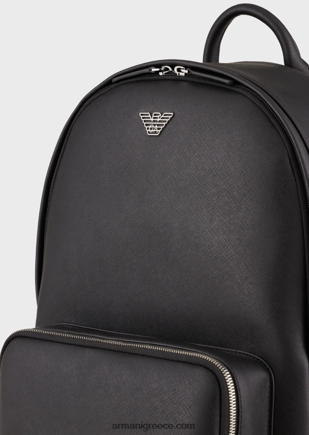 άνδρες Armani Σακίδιο πλάτης από αναγεννημένο δέρμα με πατέ αετού 4046R61950 μαύρος