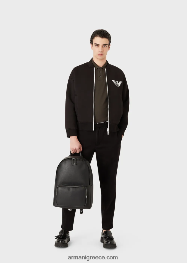 άνδρες Armani Σακίδιο πλάτης από αναγεννημένο δέρμα με πατέ αετού 4046R61950 μαύρος