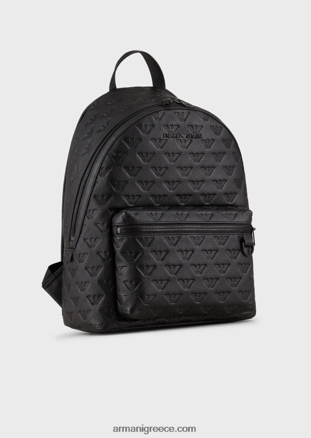 άνδρες Armani στρογγυλό δερμάτινο σακίδιο πλάτης με ανάγλυφο αετό 4046R61952