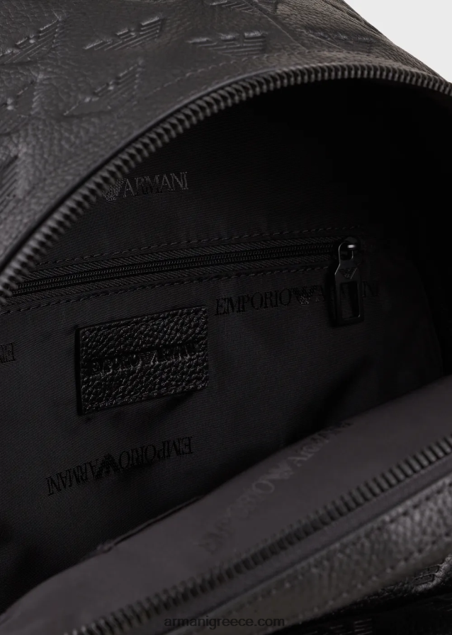 άνδρες Armani στρογγυλό δερμάτινο σακίδιο πλάτης με ανάγλυφο αετό 4046R61952