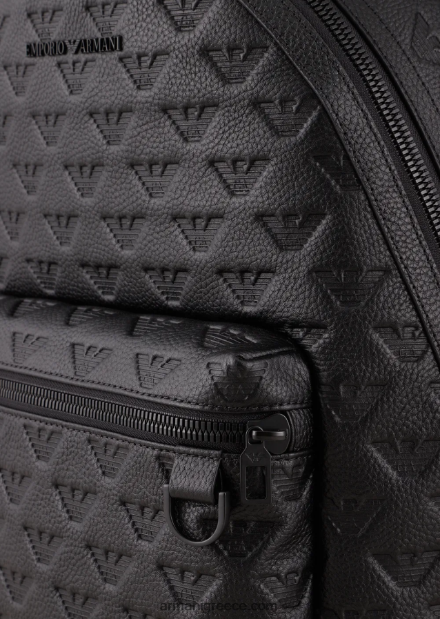 άνδρες Armani στρογγυλό δερμάτινο σακίδιο πλάτης με ανάγλυφο αετό 4046R61952