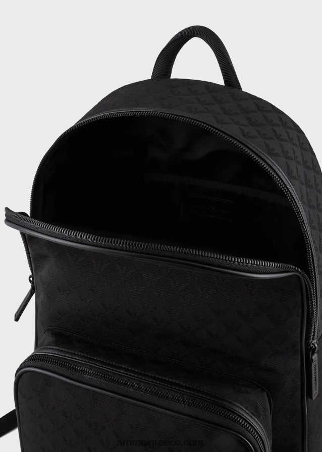 άνδρες Armani νάιλον σακίδιο πλάτης με ζακάρ αετό παντού 4046R61954 μαύρος