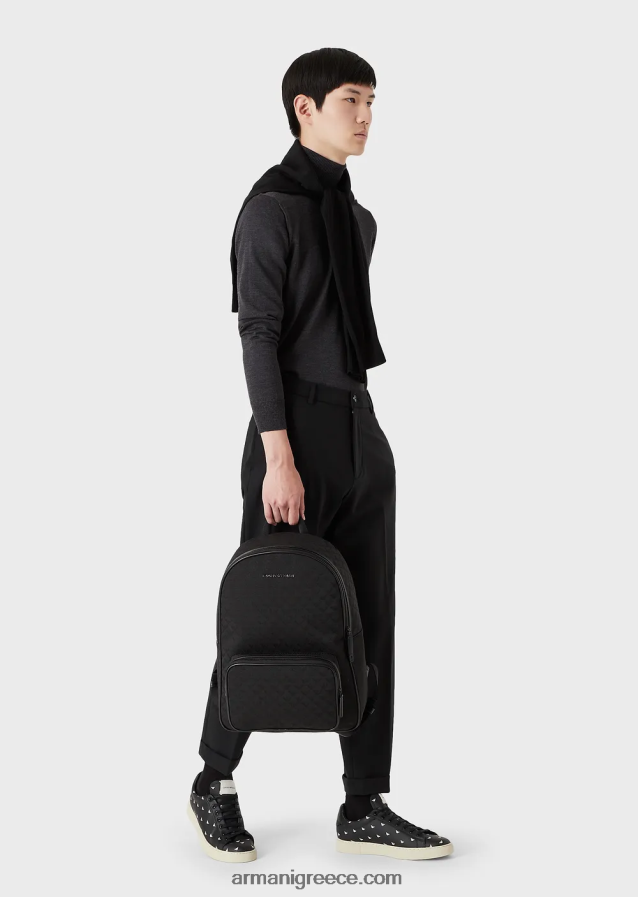 άνδρες Armani νάιλον σακίδιο πλάτης με ζακάρ αετό παντού 4046R61954 μαύρος