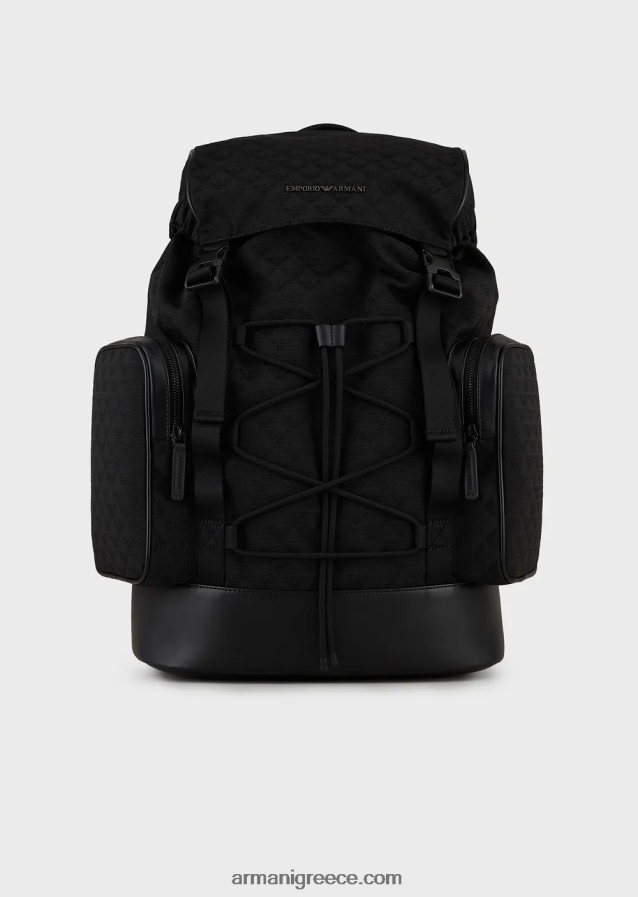 άνδρες Armani νάιλον σακίδιο πεζοπορίας με ζακάρ αετό παντού 4046R61958 μαύρος