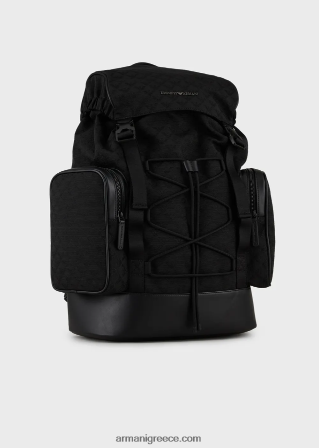 άνδρες Armani νάιλον σακίδιο πεζοπορίας με ζακάρ αετό παντού 4046R61958 μαύρος