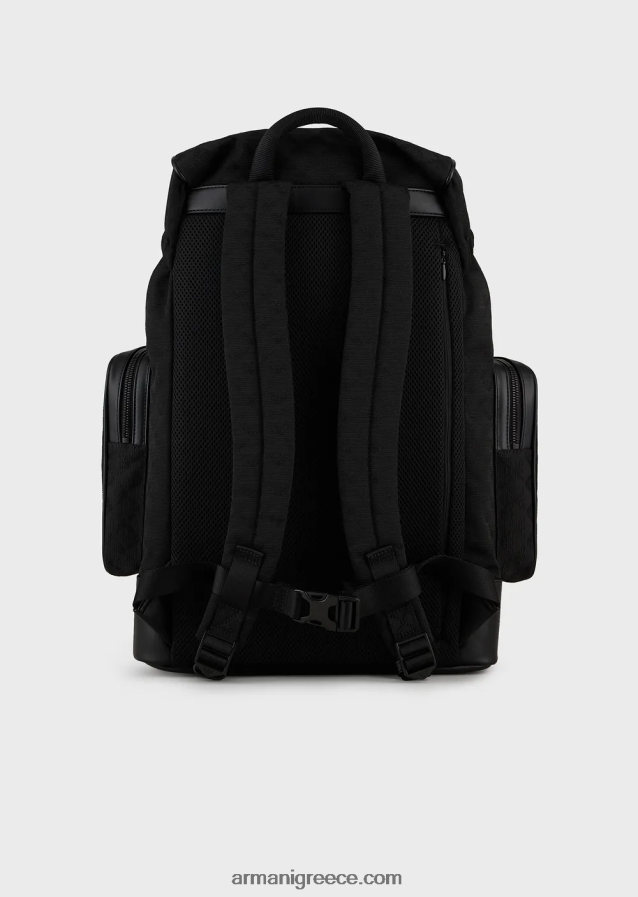 άνδρες Armani νάιλον σακίδιο πεζοπορίας με ζακάρ αετό παντού 4046R61958 μαύρος