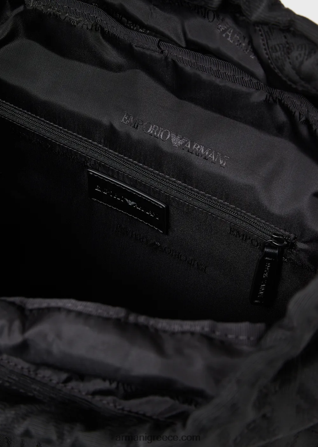 άνδρες Armani νάιλον σακίδιο πεζοπορίας με ζακάρ αετό παντού 4046R61958 μαύρος