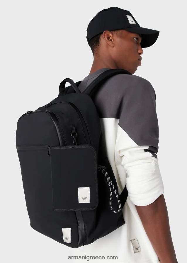 άνδρες Armani αδιάβροχο νάιλον σακίδιο πρώτης ανάγκης για ταξίδια 4046R61959 μαύρο λογότυπο