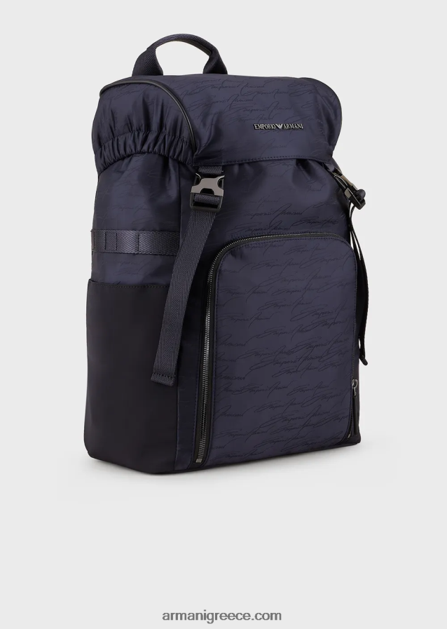 άνδρες Armani Σακίδιο πλάτης από νάιλον ζακάρ με λογότυπο υπογραφή 4046R61960 ναυτικό μπλε