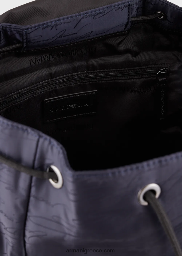 άνδρες Armani Σακίδιο πλάτης από νάιλον ζακάρ με λογότυπο υπογραφή 4046R61960 ναυτικό μπλε