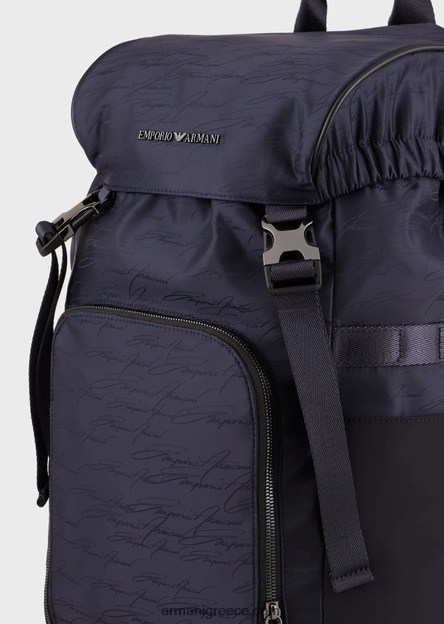 άνδρες Armani Σακίδιο πλάτης από νάιλον ζακάρ με λογότυπο υπογραφή 4046R61960 ναυτικό μπλε