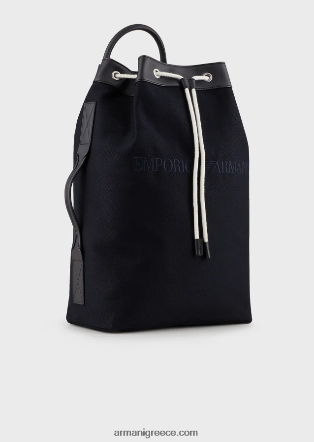 άνδρες Armani πάνινη τσάντα με δερμάτινες λεπτομέρειες 4046R61961