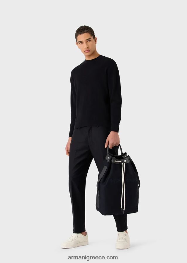 άνδρες Armani πάνινη τσάντα με δερμάτινες λεπτομέρειες 4046R61961